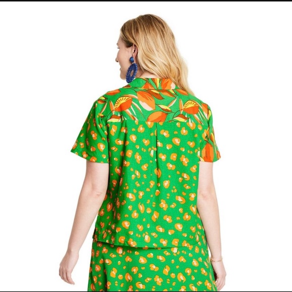Tabitha Brown for target green and orange animal print Button Down Top NWT - Picture 2 of 4